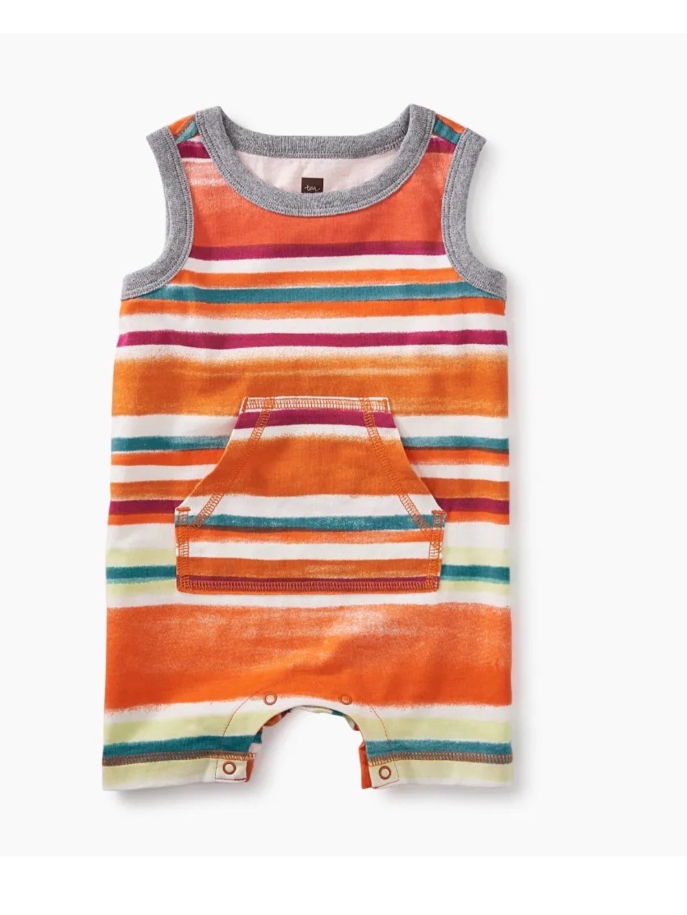 Tea Striped Orange Baby Romper with Pocket